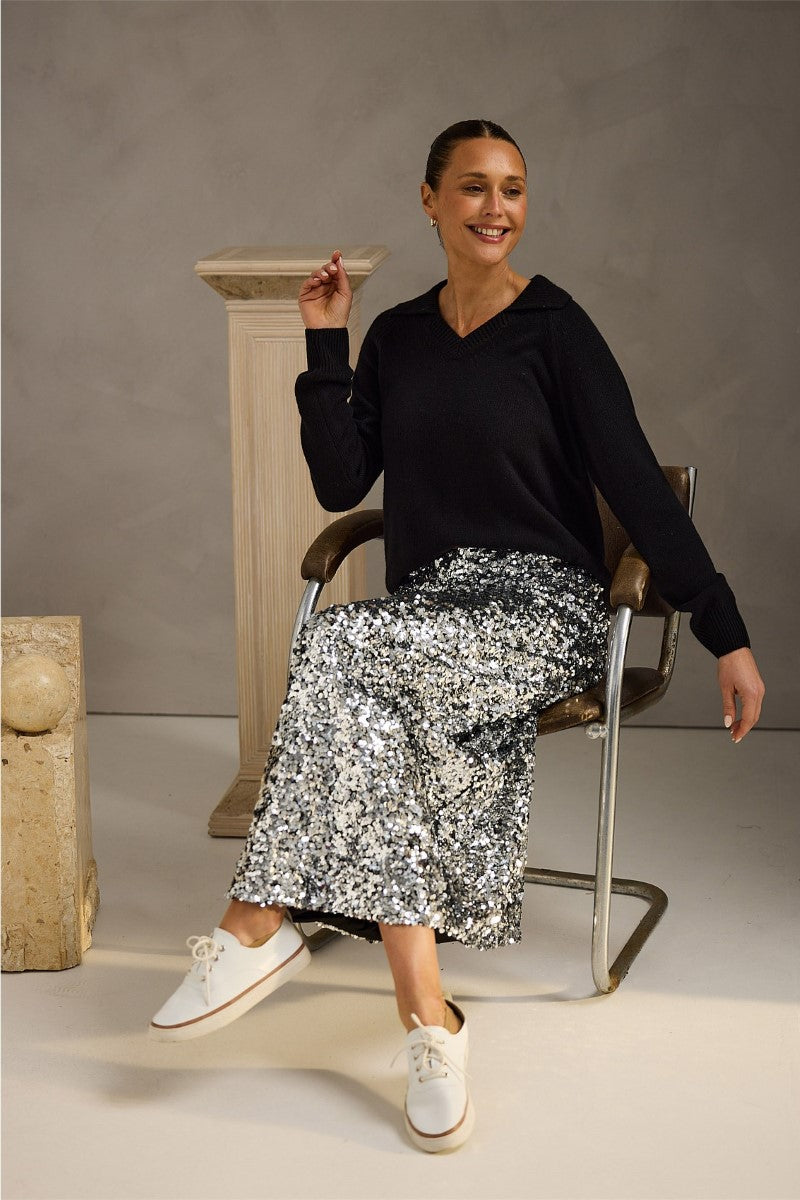 Paris Skirt | Silver Sequin
