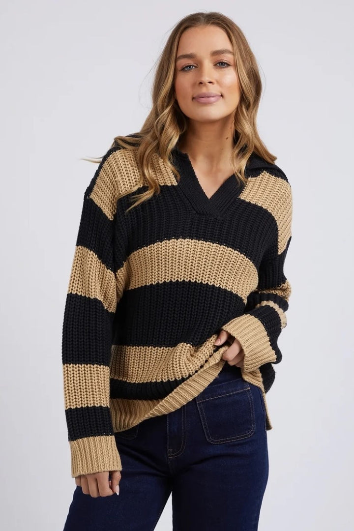 Foxwood Estella Stripe Knit | Black/Tan