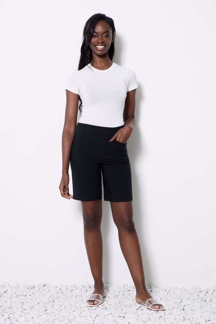 Front view of the Amalfi Short in black from Ivy Vibe Boutique, featuring a chic fit and versatile summer style.