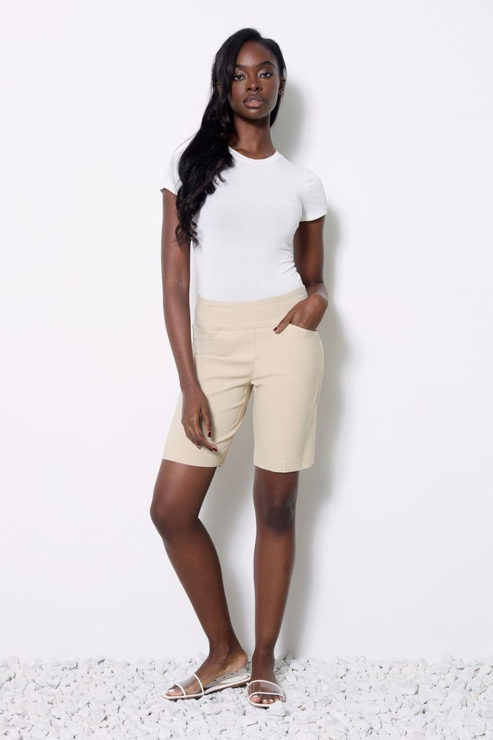 Front view of the Amalfi Short in fawn from Ivy Vibe Boutique, featuring a chic fit and versatile summer style.