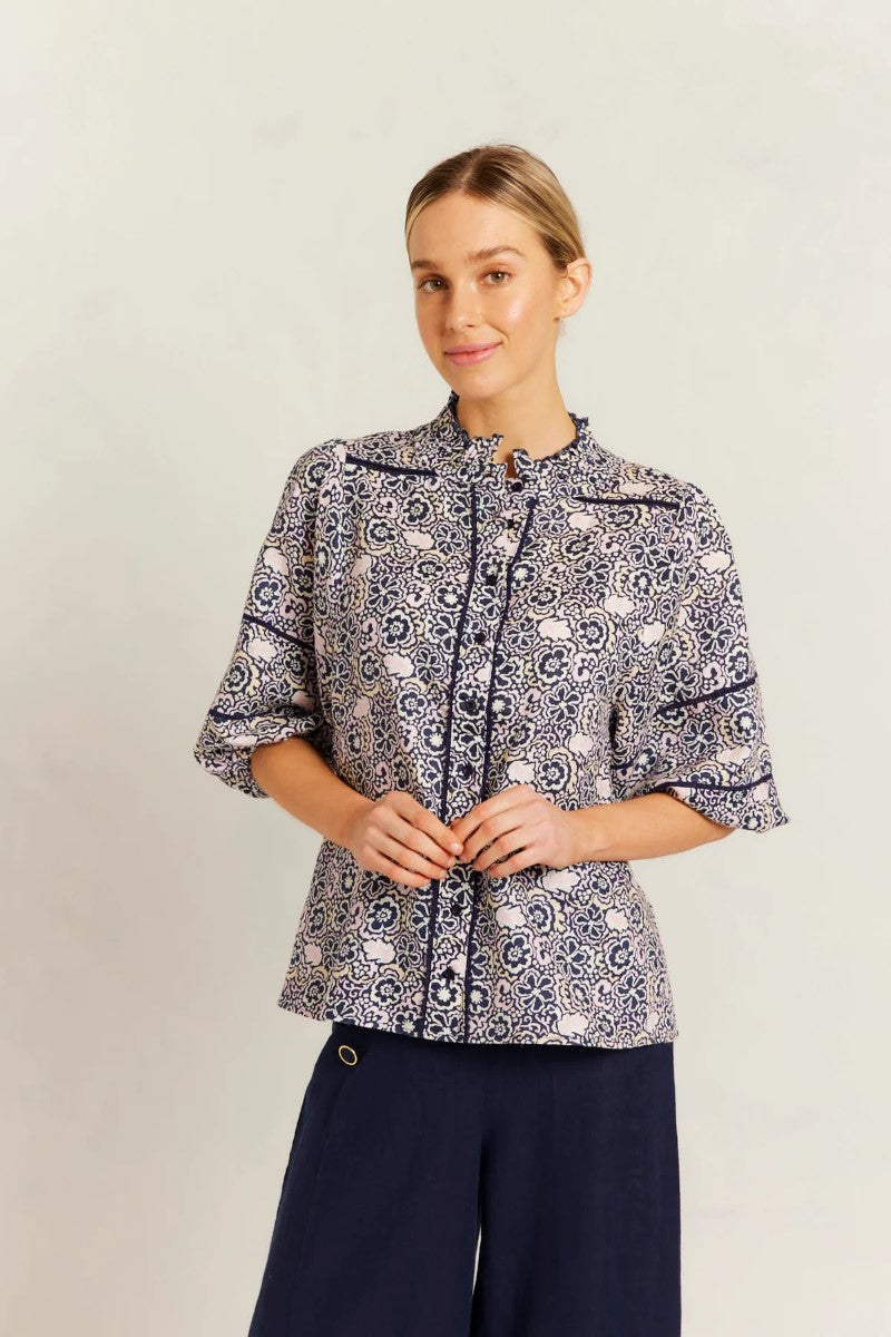 Alessandra Lia Shirt | Navy Raya