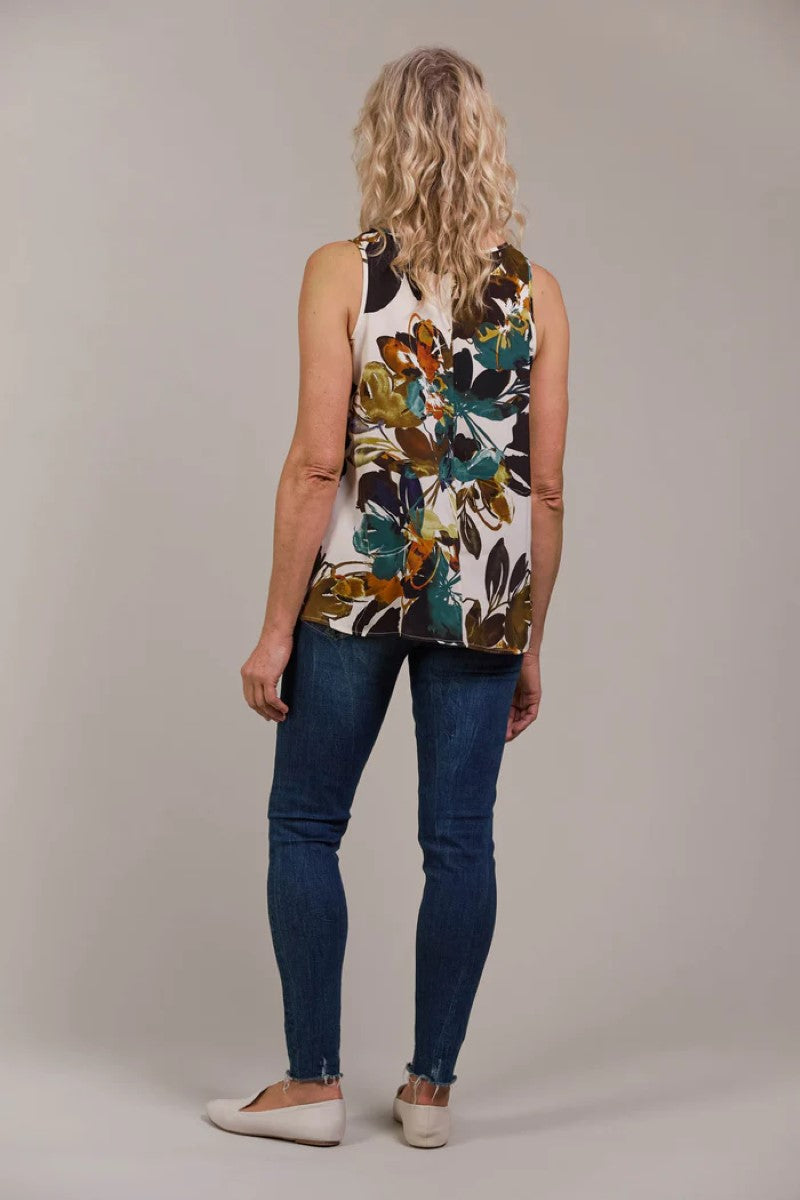 Back view of Elsie Tank in botanical tusk print, featuring a sleeveless design and smooth fabric, from Ivy Vibe Boutique.