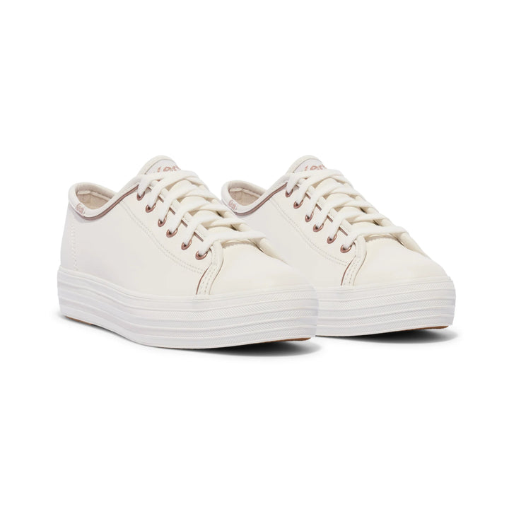 Keds Triple Kick Leather Shoes | White/Rose Gold