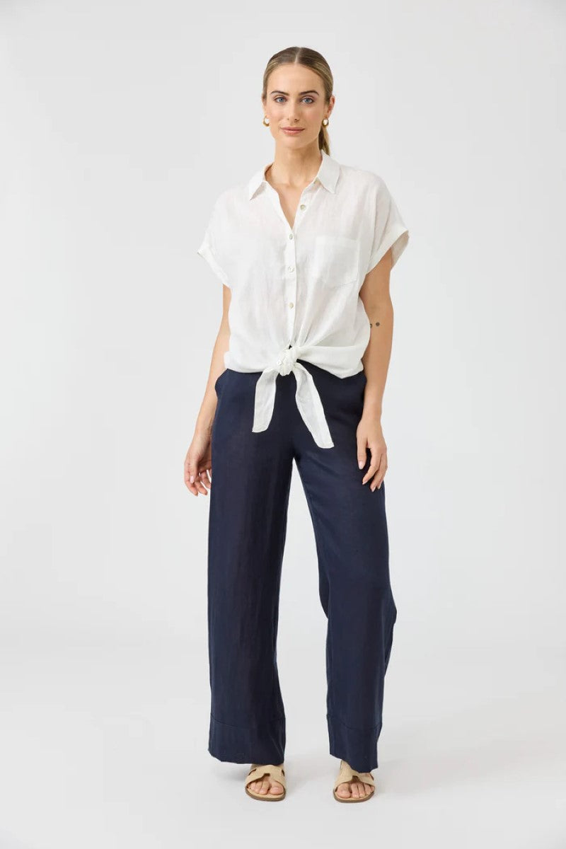 Front view of Studio Tie Shirt in salt color, featuring a relaxed fit with a tied front detail, from Ivy Vibe Boutique.