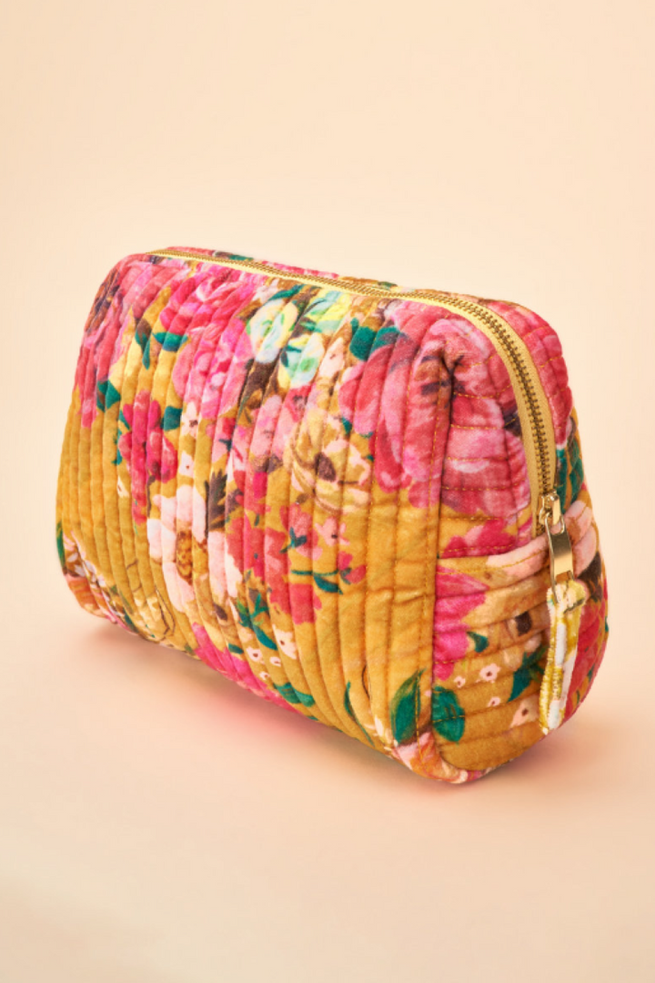 Powder Large Quilted Washbag | Impressionist Floral Mustard