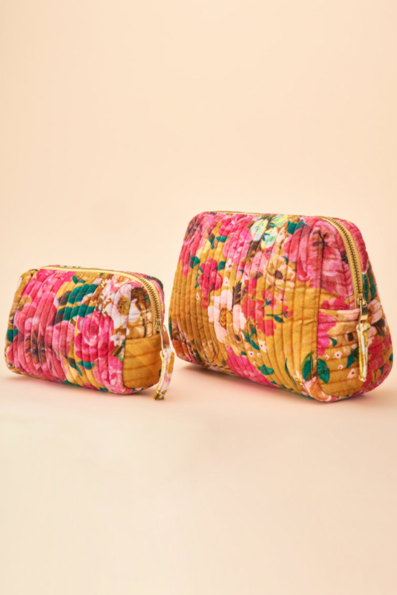 Powder Large Quilted Washbag | Impressionist Floral Mustard