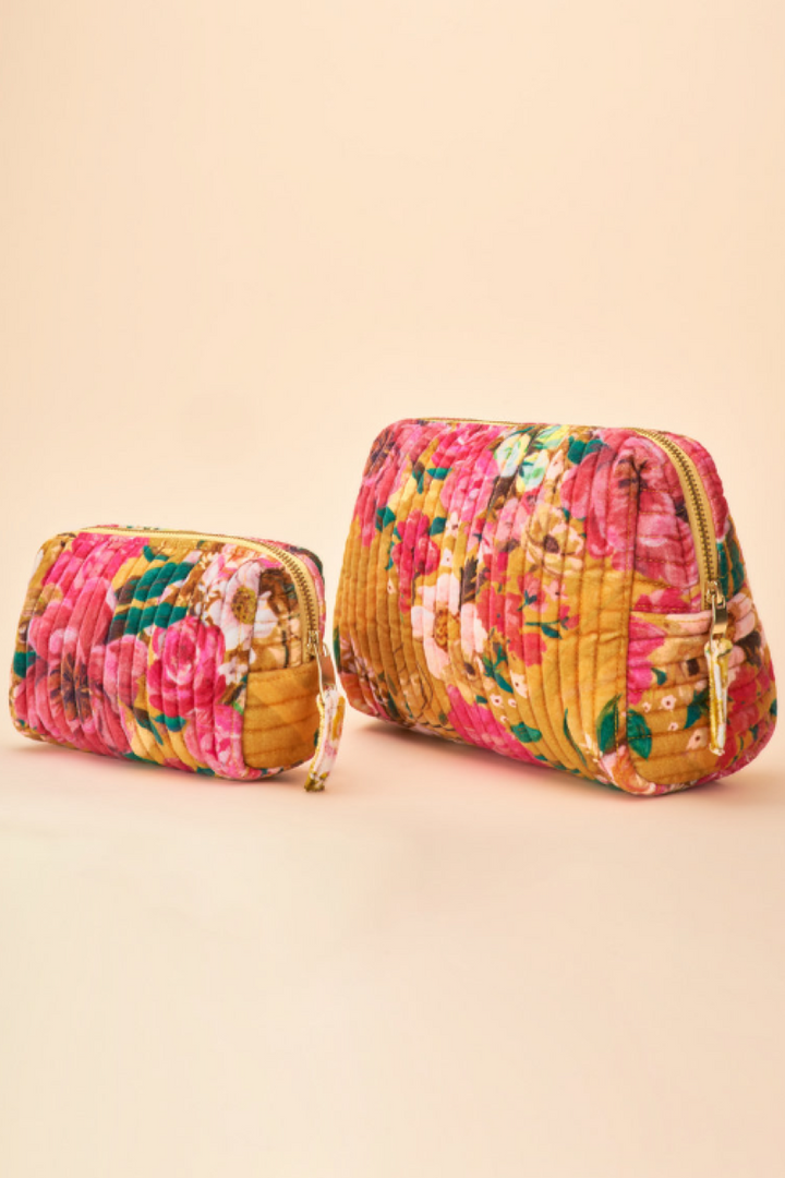 Powder Large Quilted Washbag | Impressionist Floral Mustard