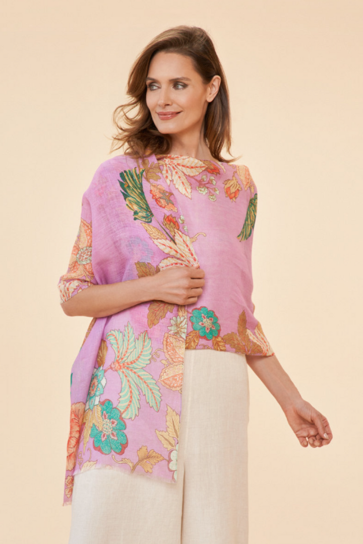 Powder Linen Persian Floral Scarf | Lavender