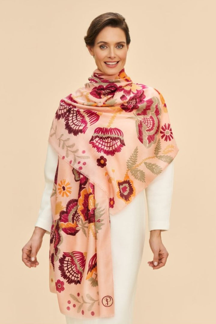 Powder Printed Scarf | Floral Symmetry