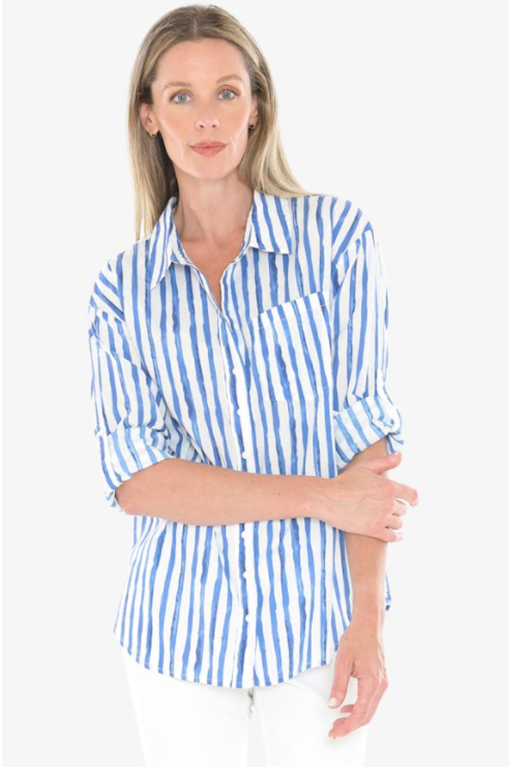 Jump Water Stripe Shirt | Ocean/ White