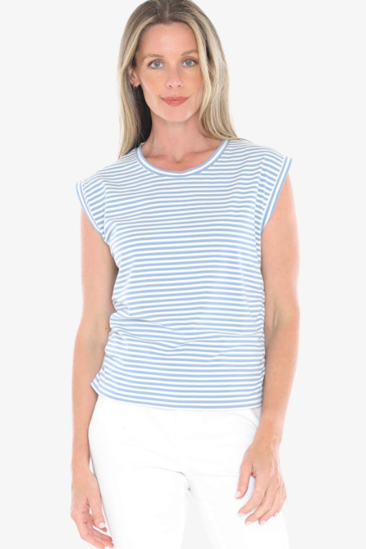 Jump Stripe Tee | Ocean/White