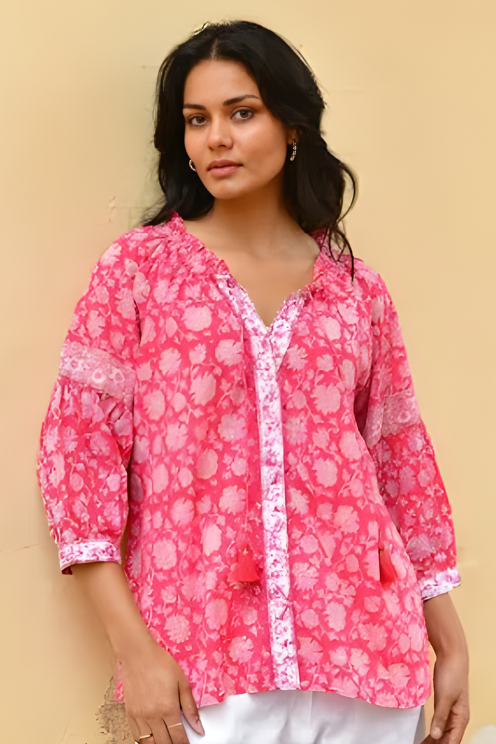 Azure & Indigo Camellia Blouse | Cherry