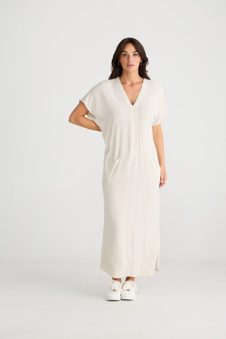 Brave + True Portsea Kaftan | Natural Pinstripe