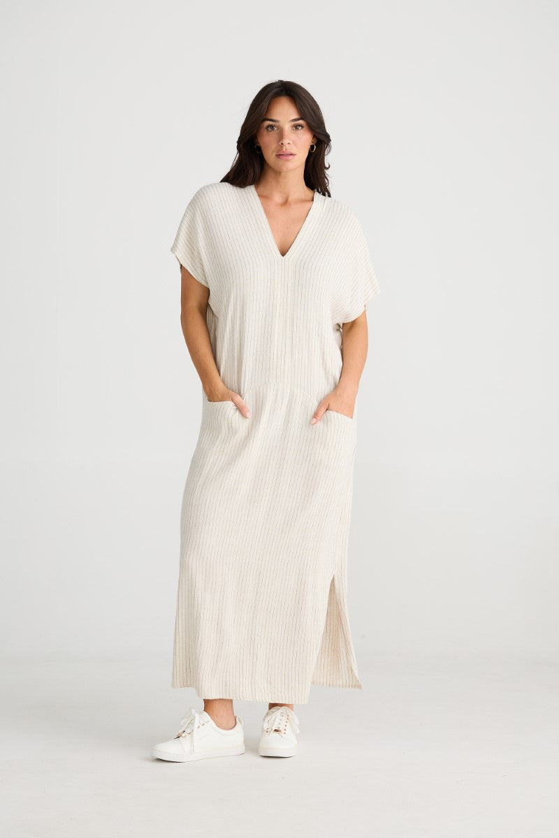 Brave + True Portsea Kaftan | Natural Pinstripe