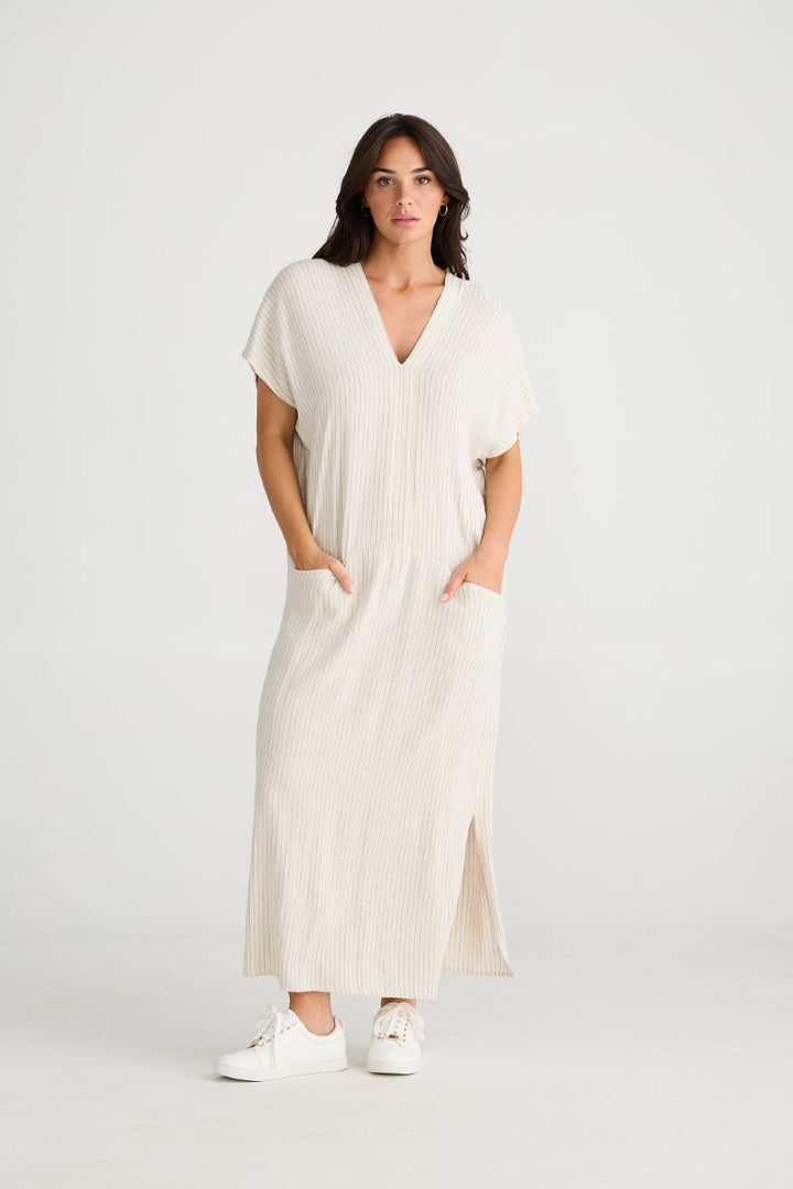 Brave + True Portsea Kaftan | Natural Pinstripe