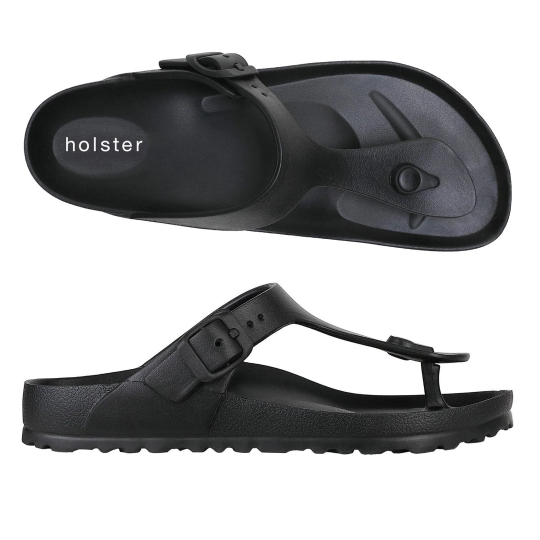 Front view of the Coastal Slides in black, featuring wide adjustable straps and a contoured footbed for comfort and support