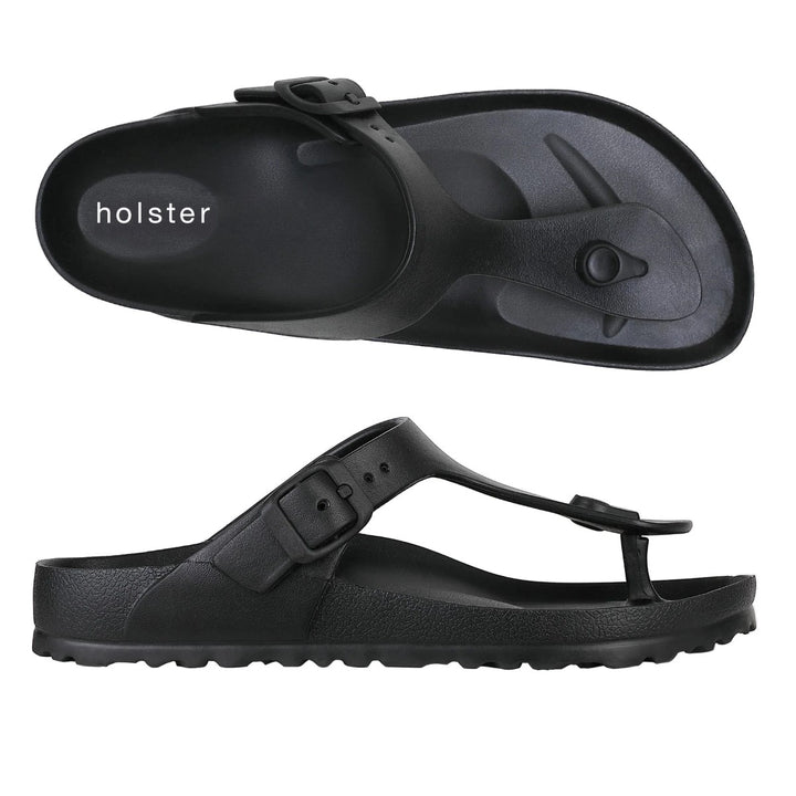 Front view of the Coastal Slides in black, featuring wide adjustable straps and a contoured footbed for comfort and support