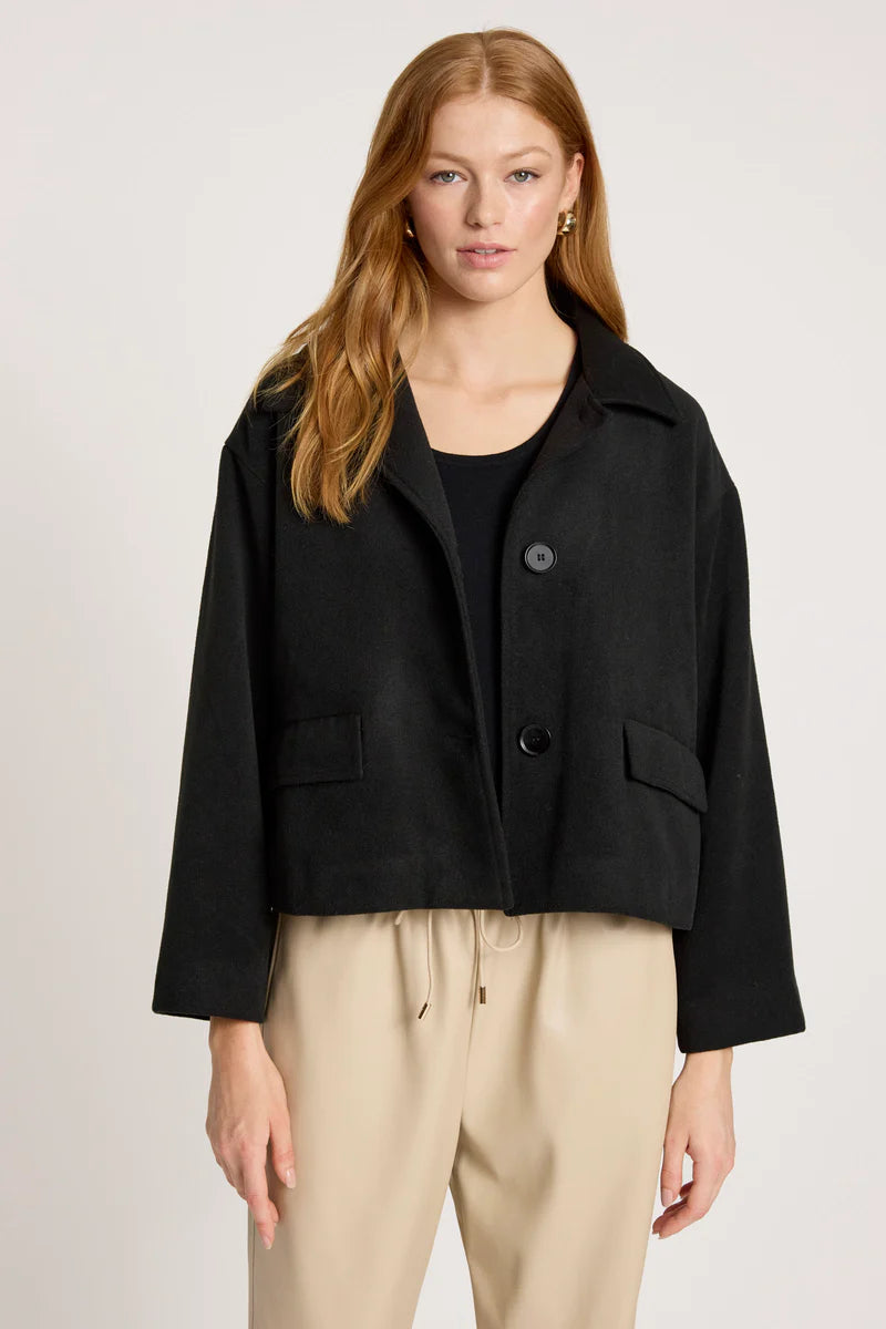 woman wearing Wanderer Crop Jacket in Black