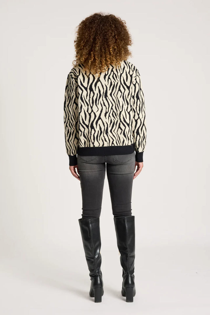 woman wearing Zala Jumper in Savanna