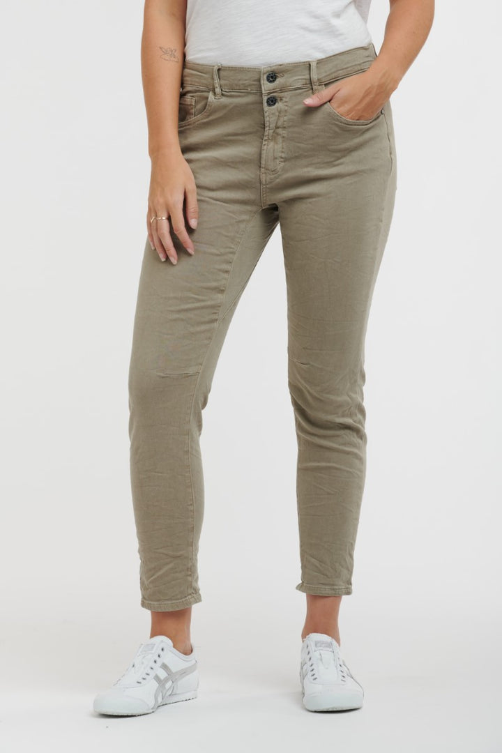 Third front view of the Emma Jean in Elk by Ivy Vibe, highlighting its flattering fit, classic denim design, and versatile style for everyday or dressed-up looks