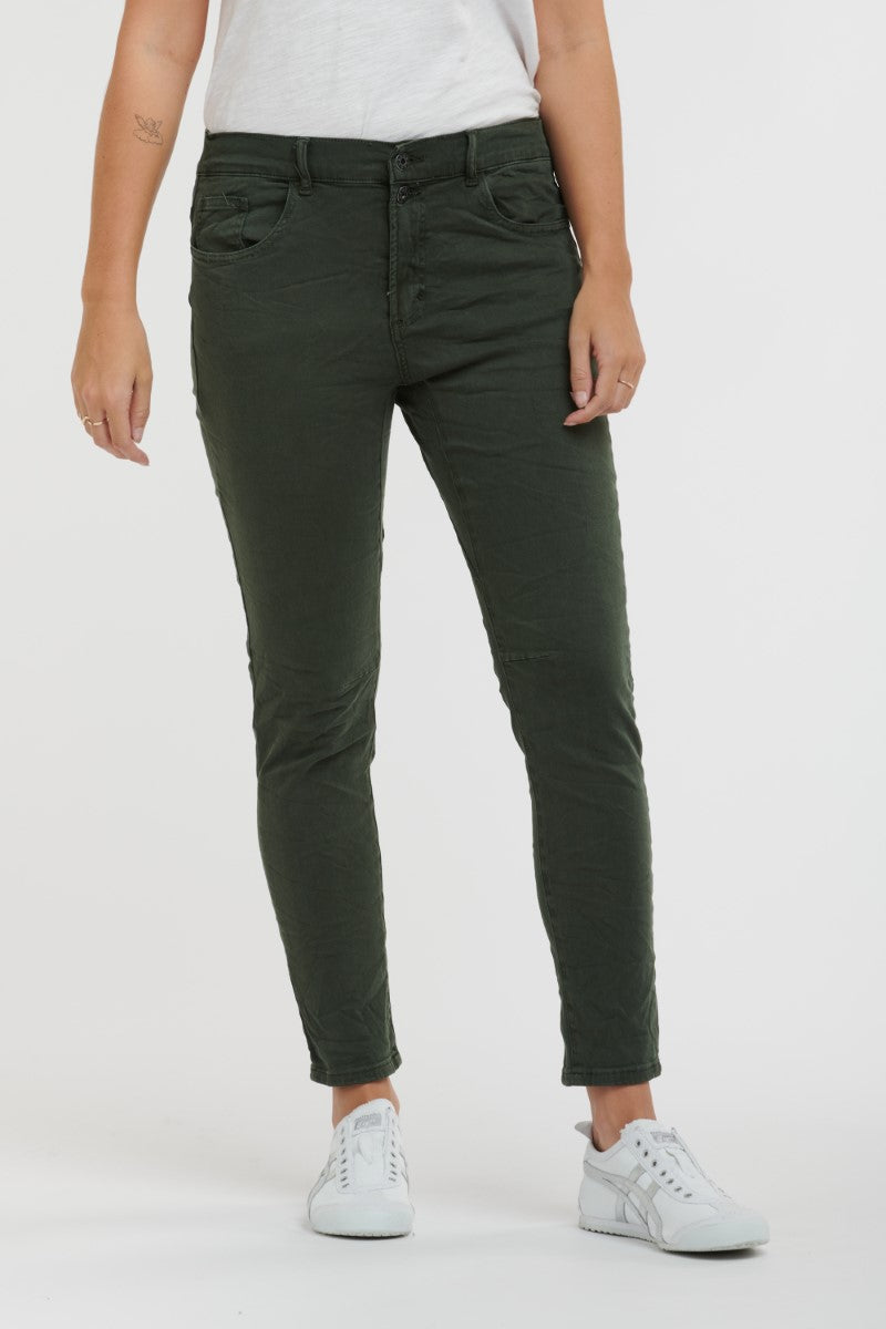 Third front view of the Emma Jean in Military by Ivy Vibe, highlighting its flattering fit, classic design, and versatile style for casual or dressed-up looks.