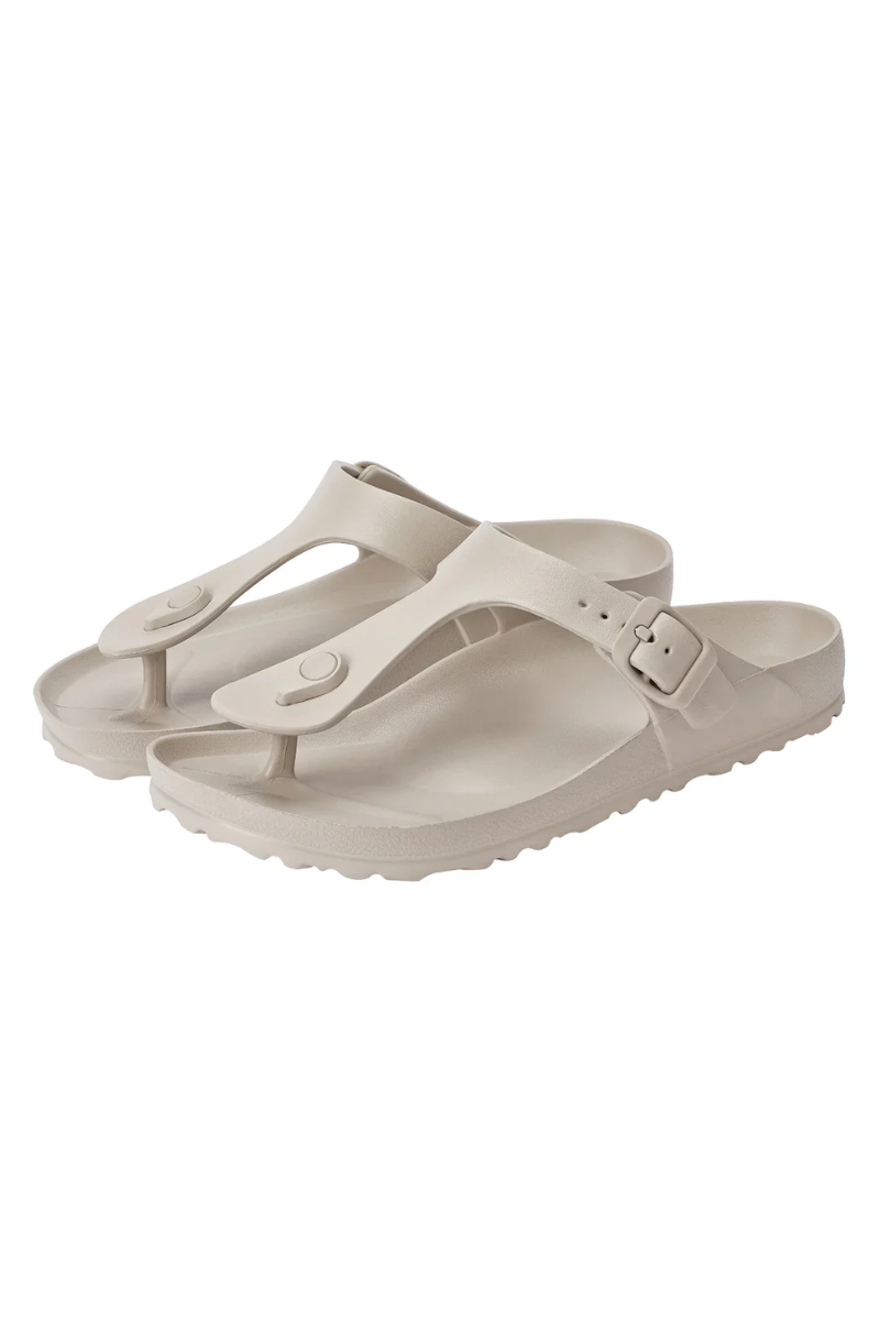 Pair of gray sandals on a white background