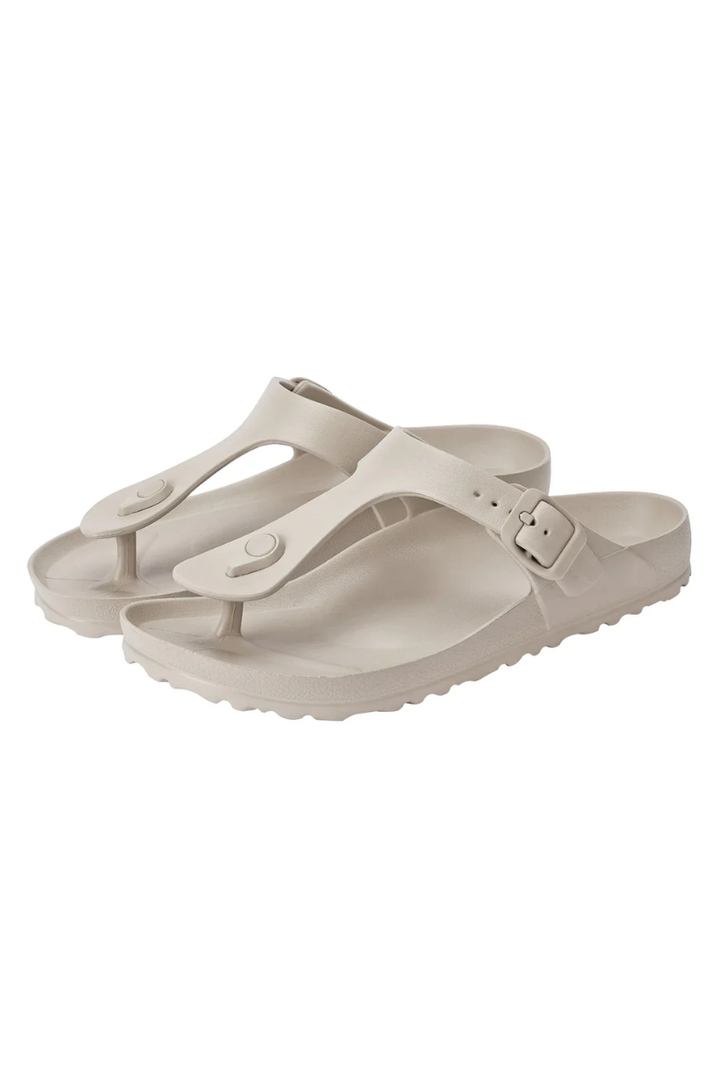 Pair of gray sandals on a white background