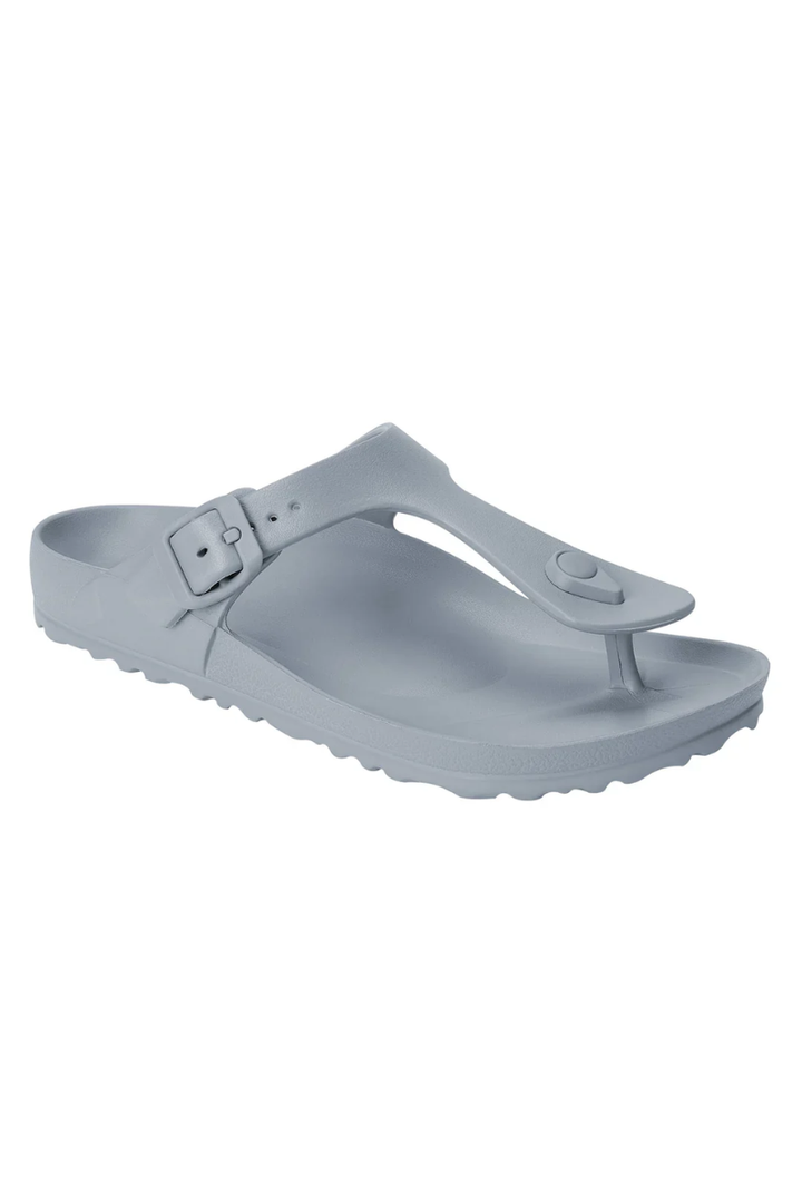 Gray sandal with a buckle on a white background