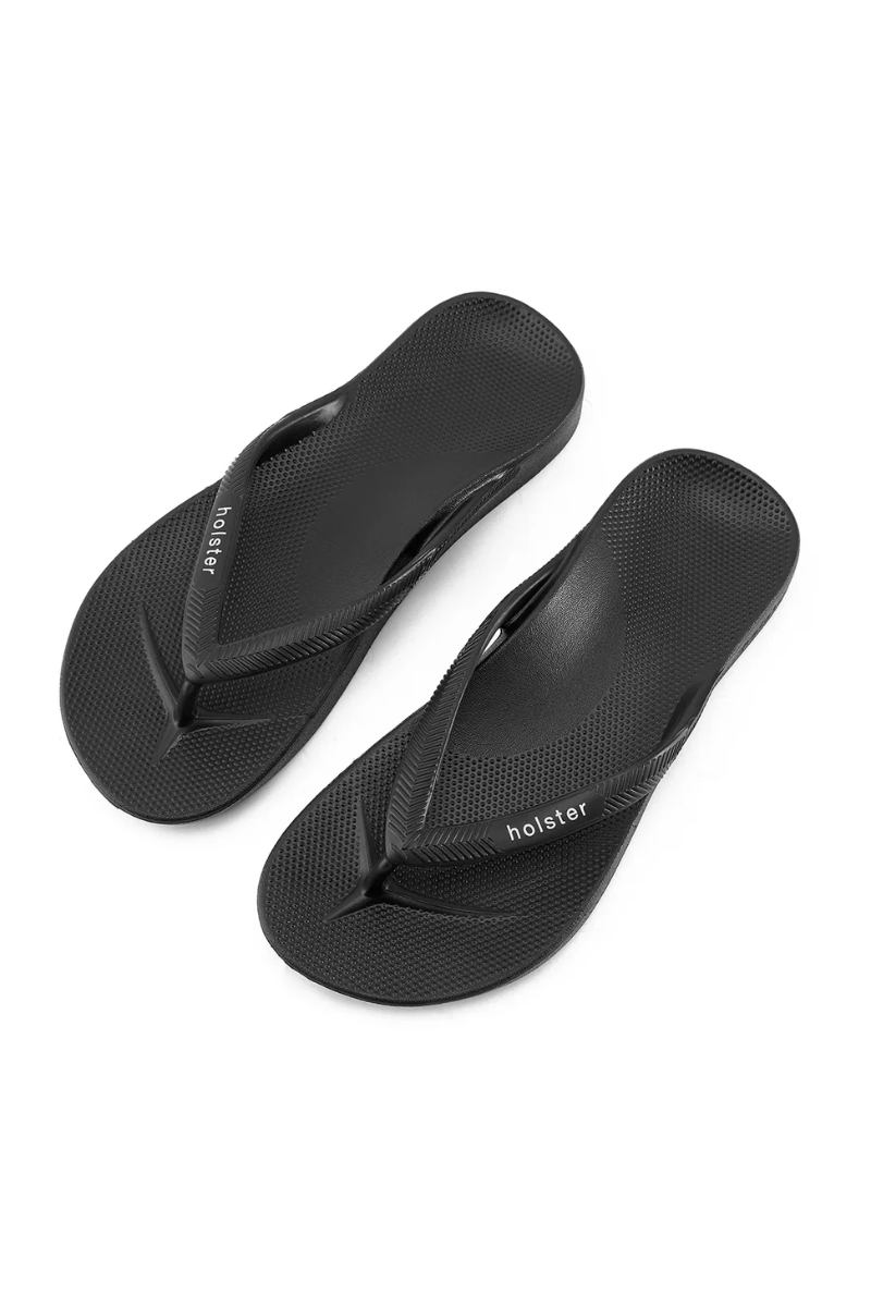 Pair of black flip-flops with &