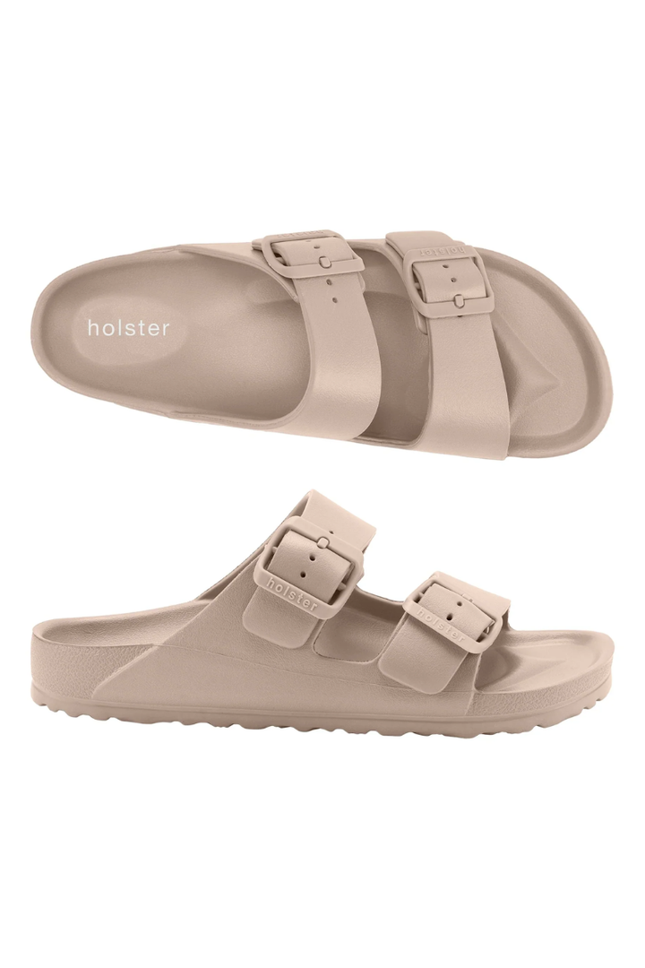 Pair of beige sandals with &