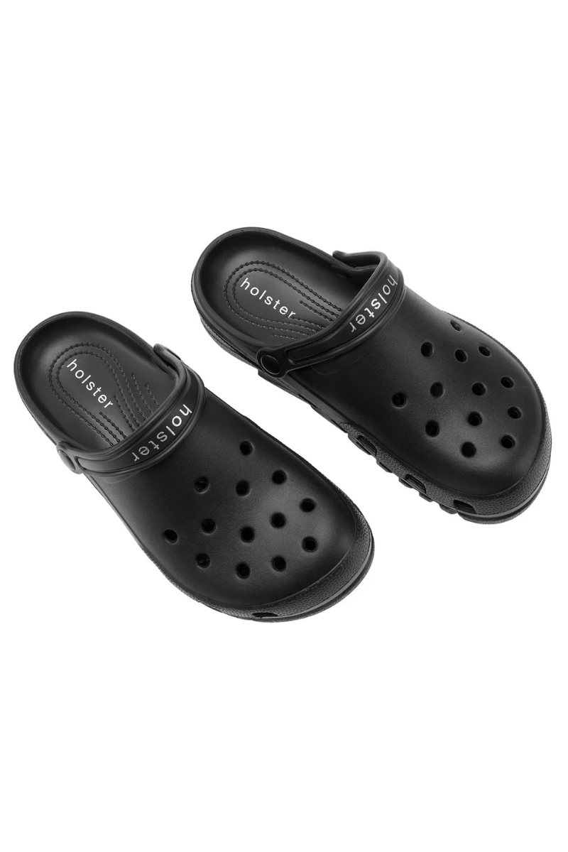 Pair of black clogs with &