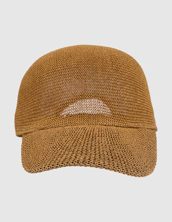 Brown woven cap on a light gray background