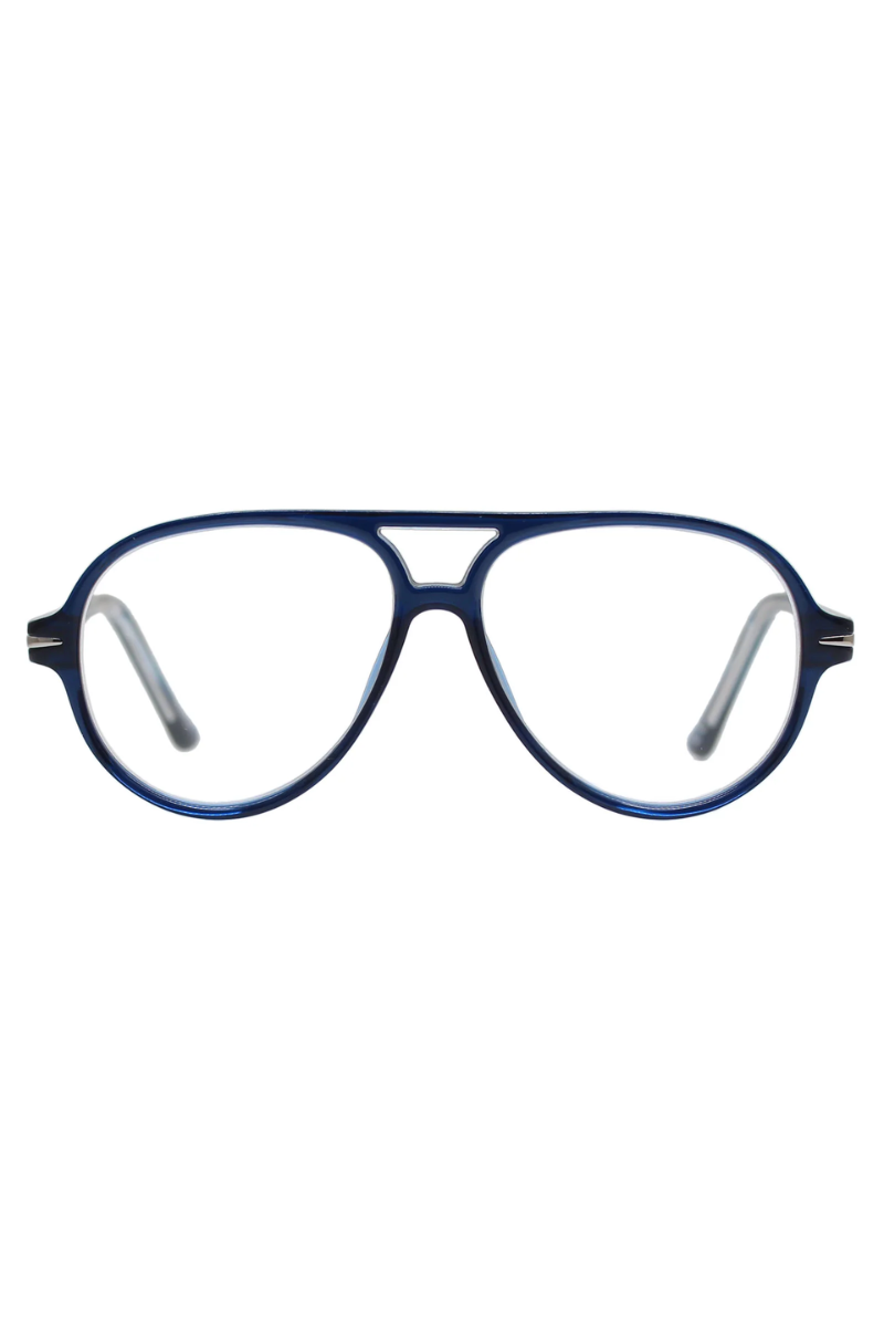 Blue eyeglasses on a white background