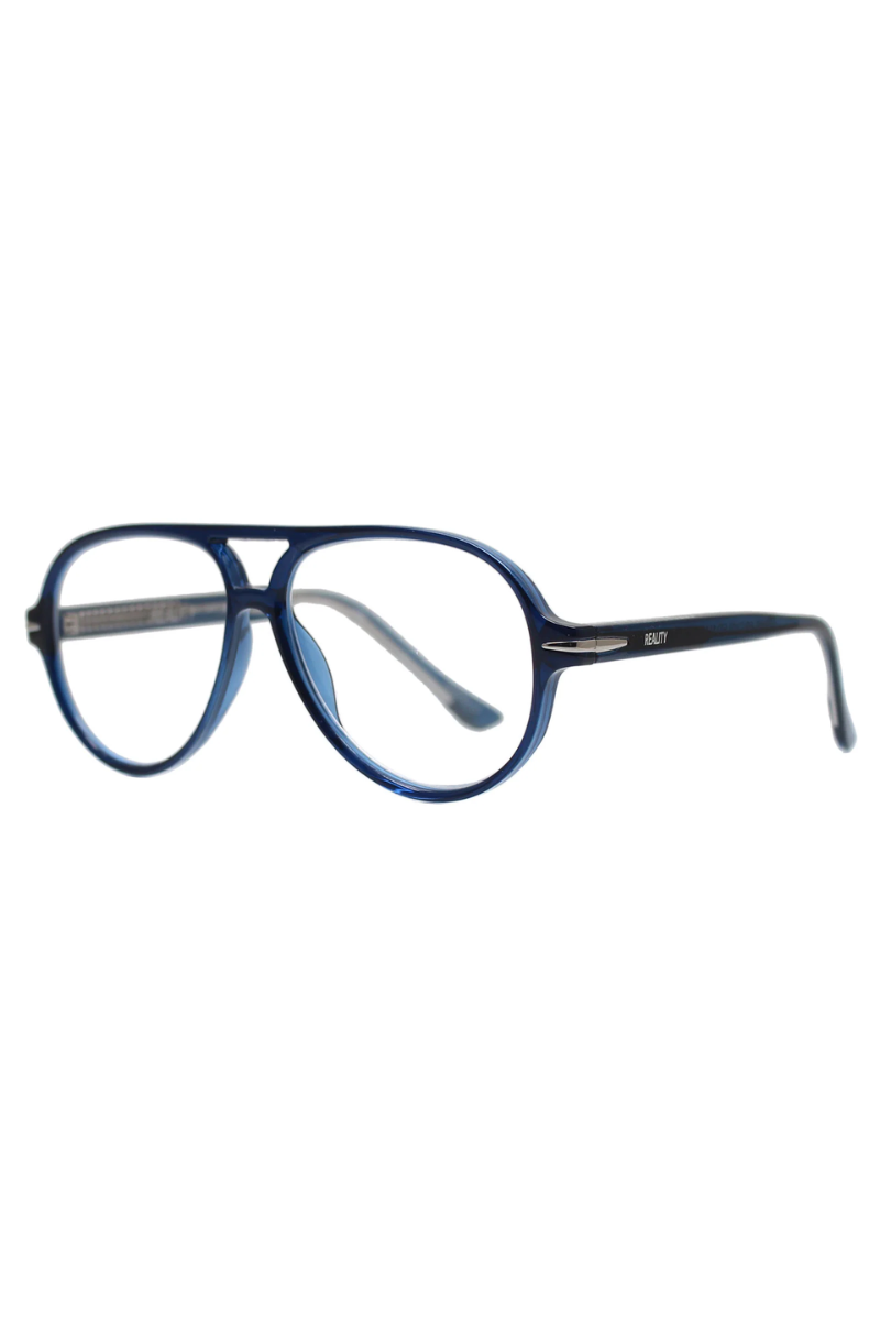 Blue eyeglasses on a white background