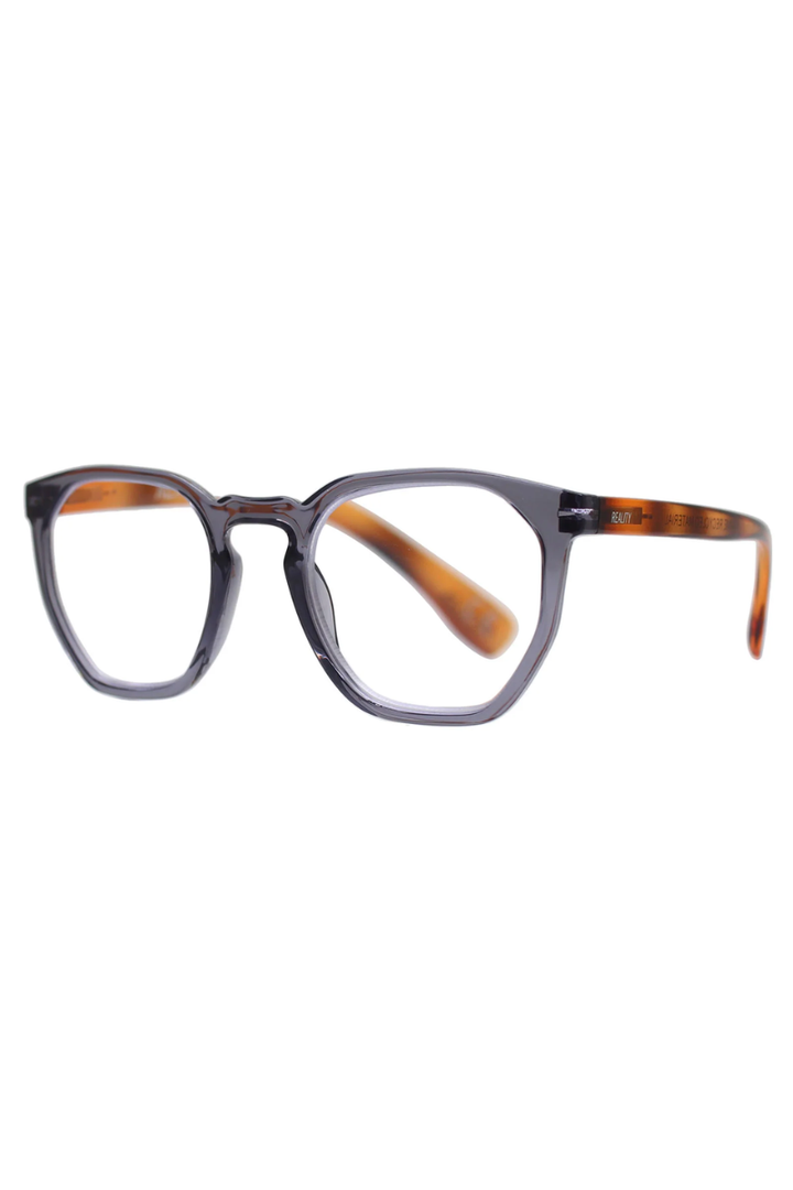 Eyeglasses with tortoiseshell frame on a white background