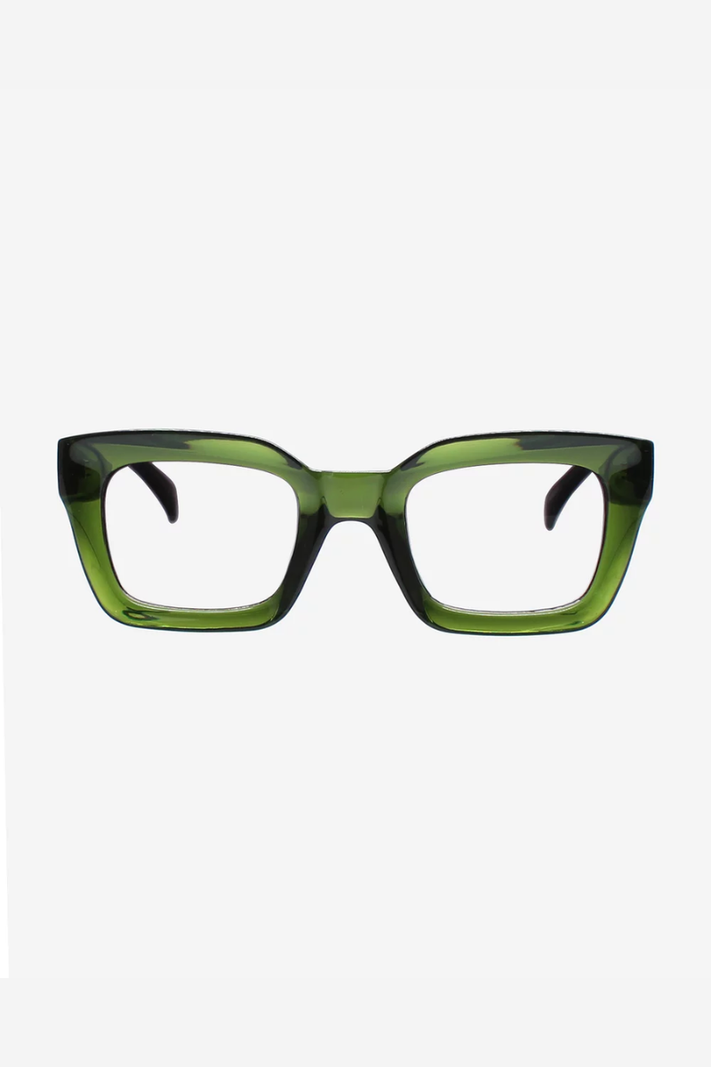 Green eyeglasses on a white background