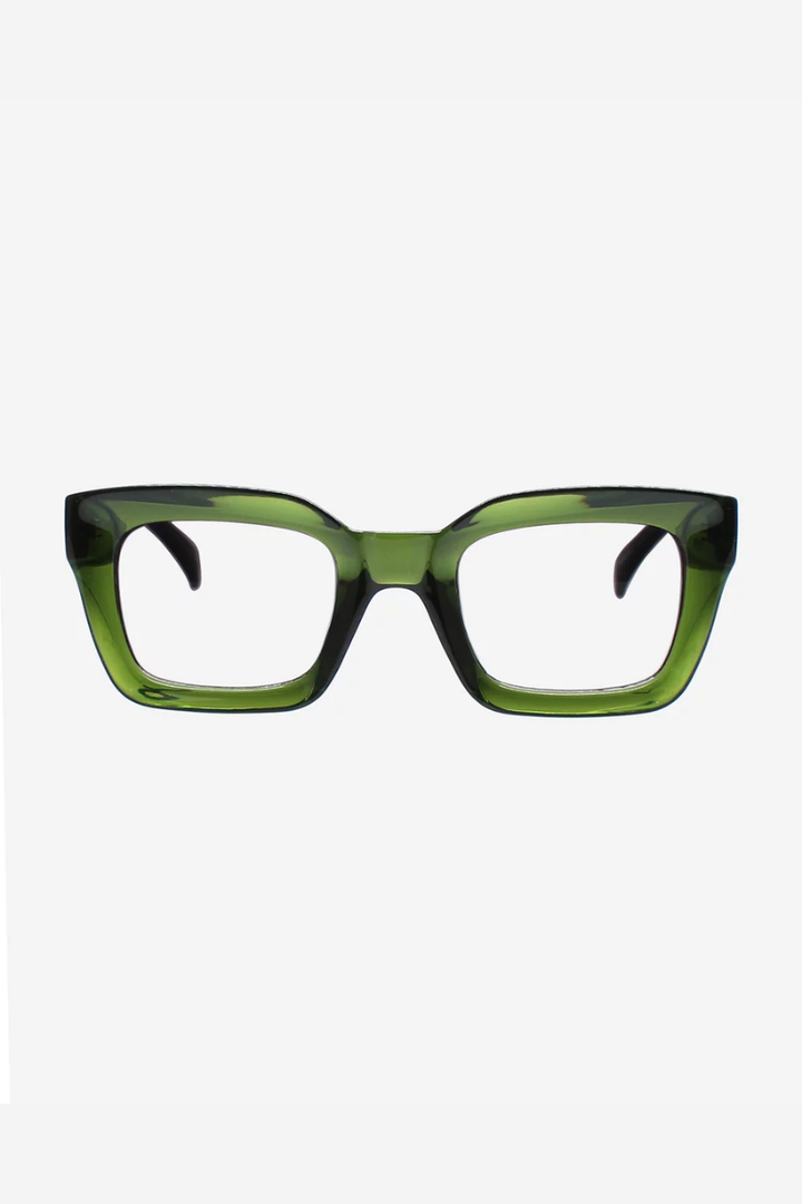 Green eyeglasses on a white background
