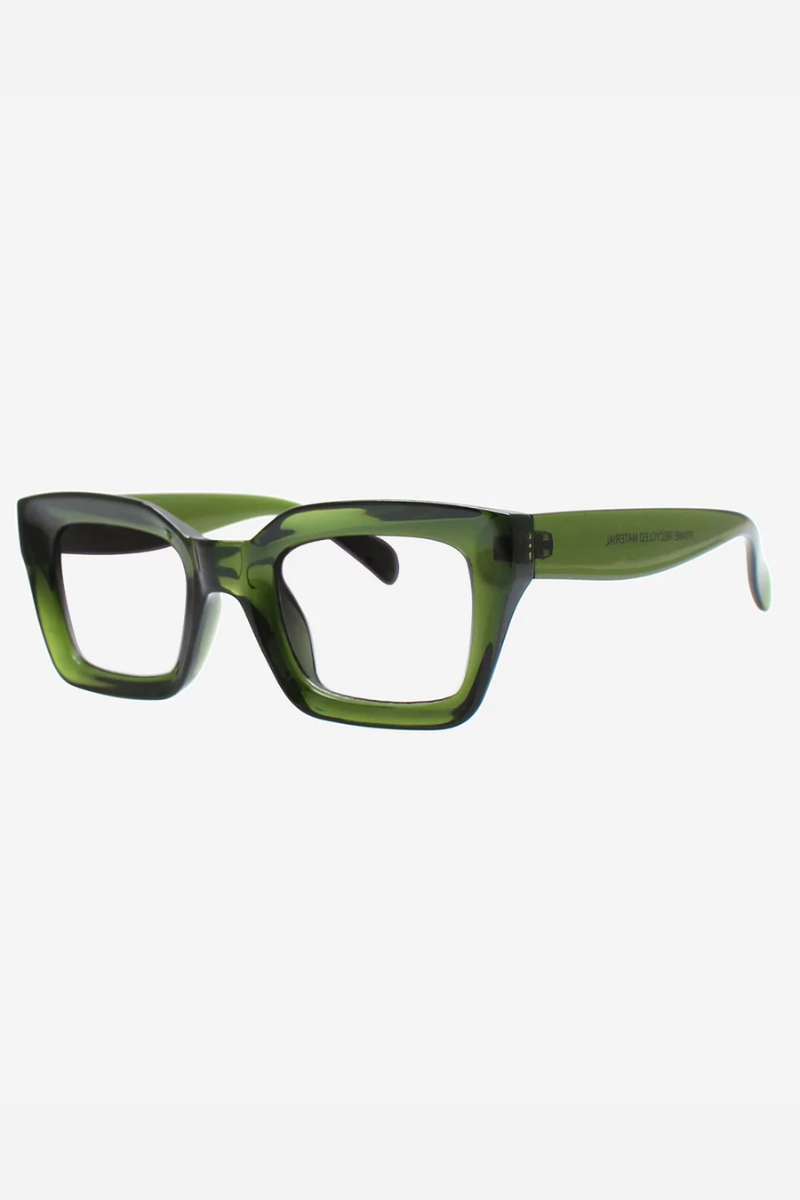 Green eyeglasses on a white background