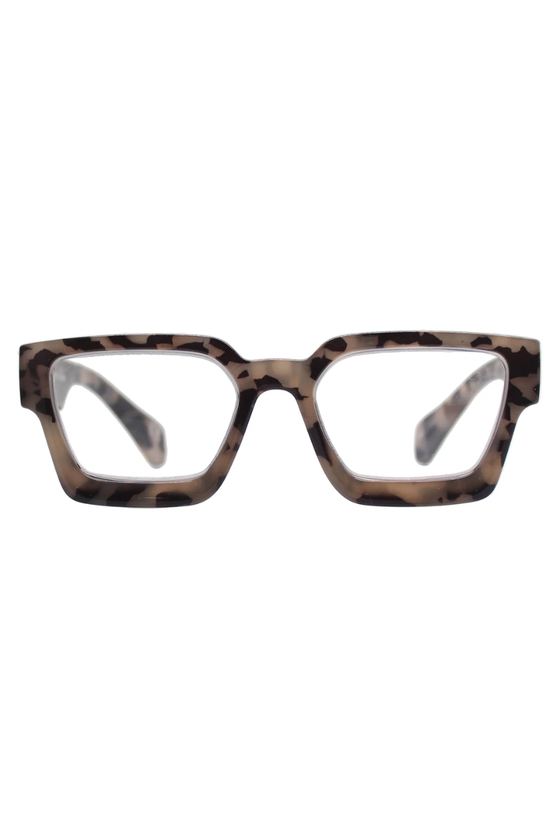 Leopard print eyeglasses on a white background