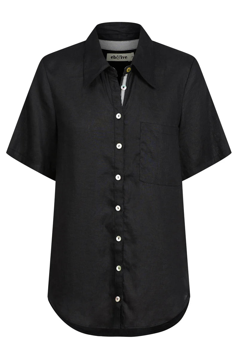 Black short-sleeve shirt on a white background