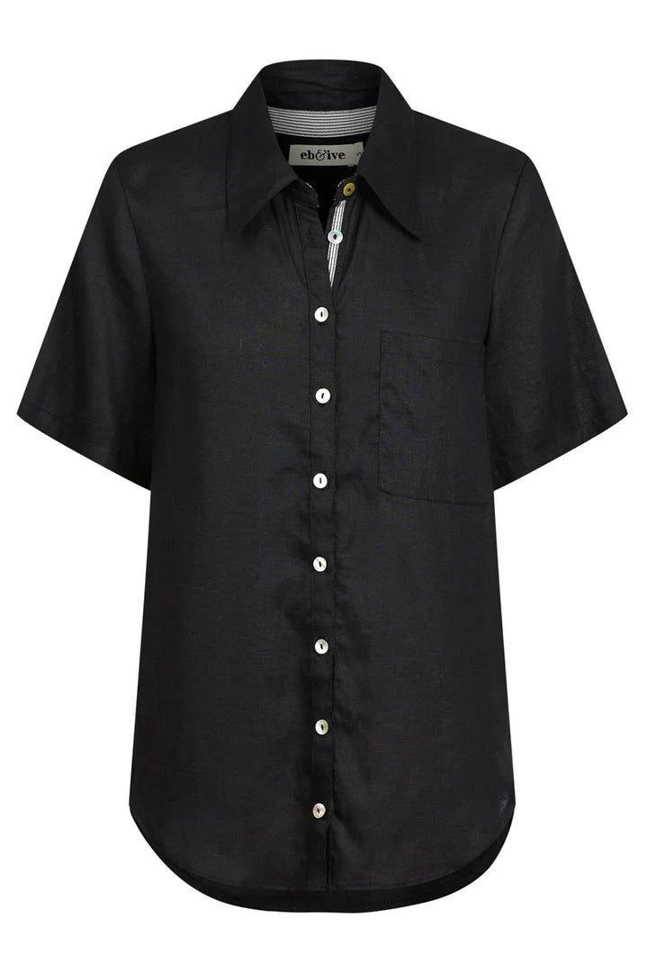 Black short-sleeve shirt on a white background