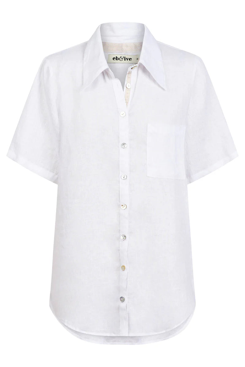 White short-sleeve shirt on a white background with 'Elbste' branding.