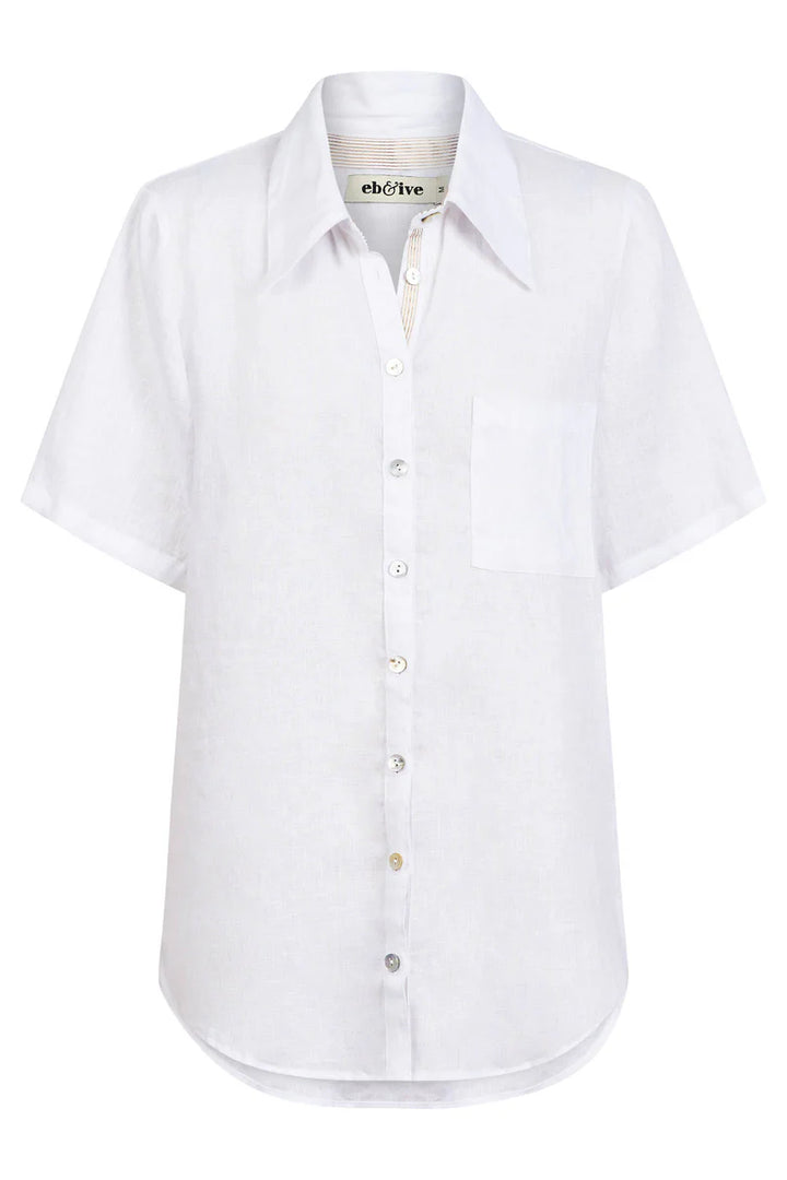 White short-sleeve shirt on a white background with 'Elbste' branding.