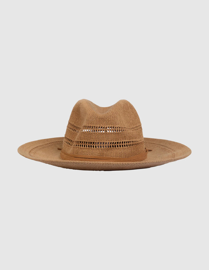 Brown straw hat on a light gray background