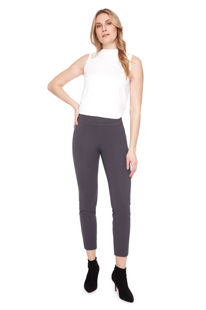 Woman wearing Up! Cool Compression Petal Slit Ankle Pant in Slate