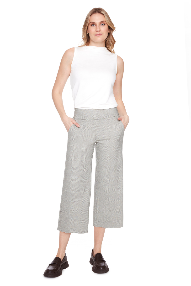 Woman wearing Up! Textured Techno Crop Pant in Beige