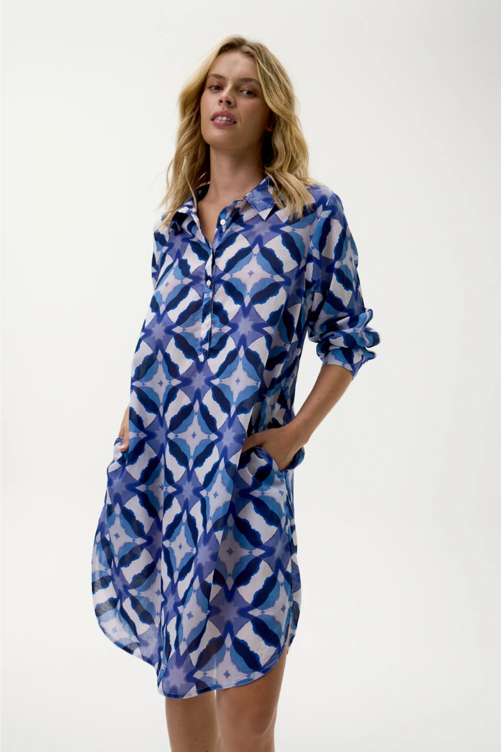 One season Middy Gilli Dress | Floreat Blue Ikat