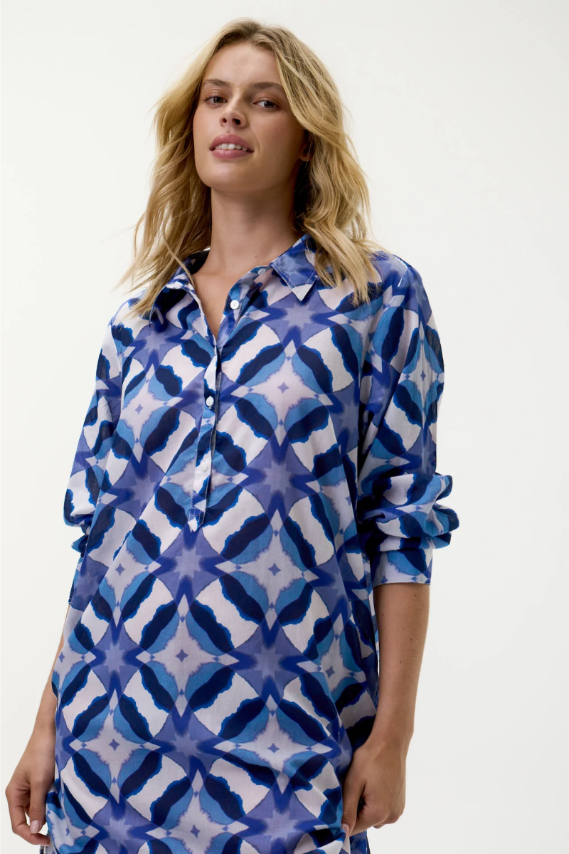 One season Middy Gilli Dress | Floreat Blue Ikat