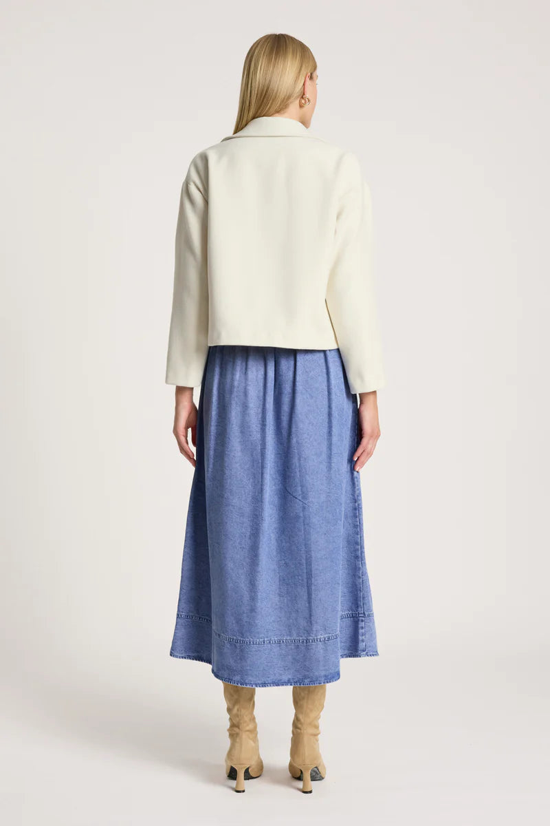 woman wearing Wanderer Crop Jacket in Ecru