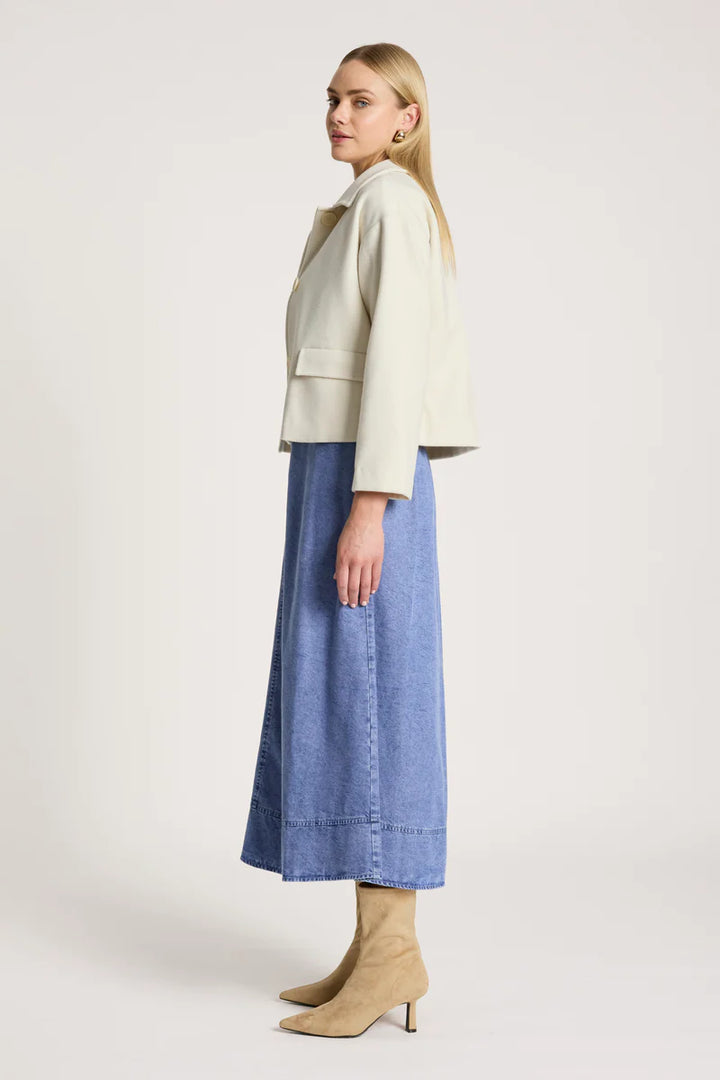 woman wearing Wanderer Crop Jacket in Ecru
